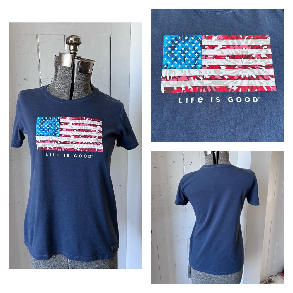 Life is Good Patriotic Flag Fireworks 4th of July Graphic Tee T Shirt